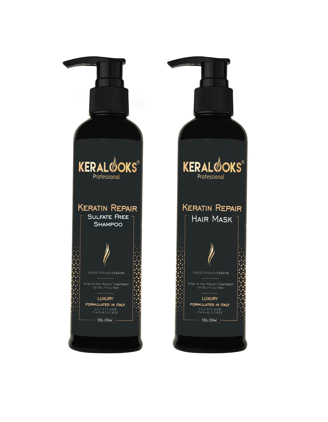 Keralooks professional® keratin hair repair mask and shampoo combo pack (250ml each)